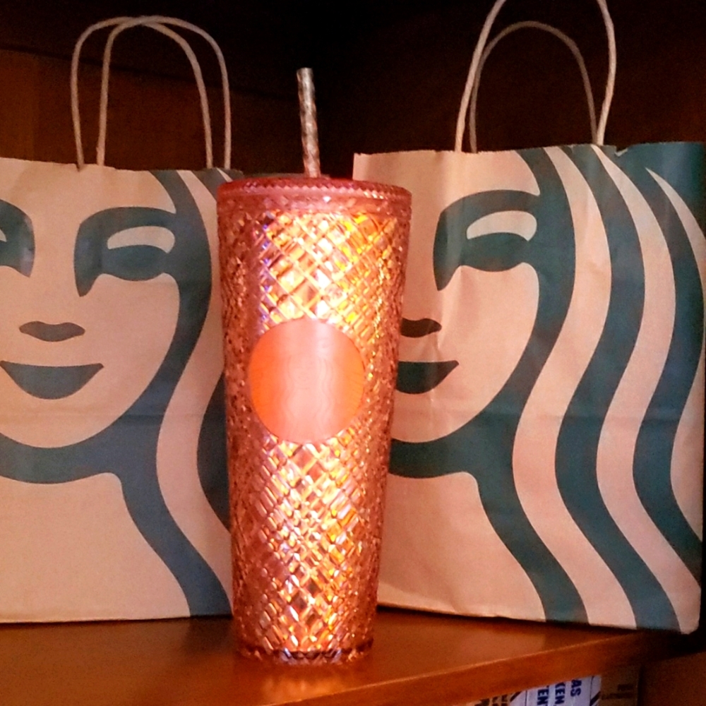 2021 Holiday Rose Gold Jeweled Starbucks Cup Venti 24 oz Tumbler NWT